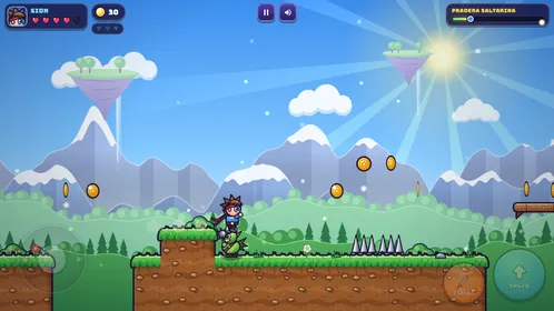 Sion jumps between platforms in Jumpy Meadow