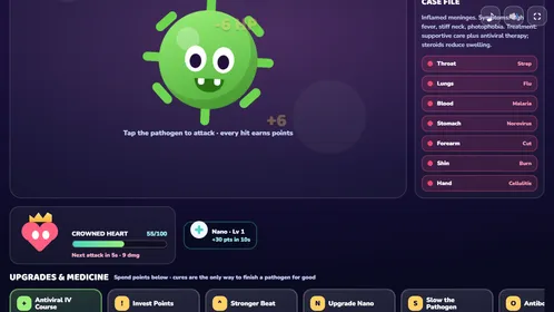 Fighting a virus, with the upgrades and medicines below