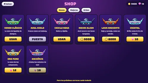 La tienda, con skins para la nave