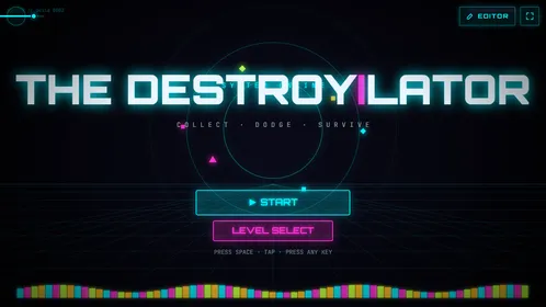 The neon title screen