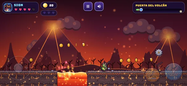 Lava and saws in the volcano world, on a phone